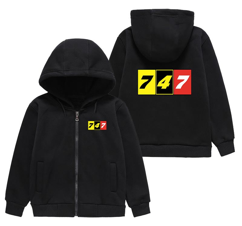 Flat Colourful 747 Designed "CHILDREN" Zipped Hoodies