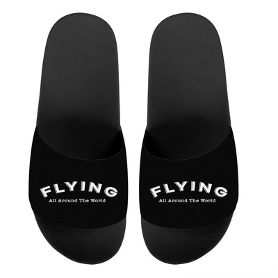 Flying All Around The World aviation design on durable rubber sole with cushion sport slippers.