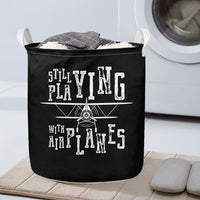 Thumbnail for Still Playing With Airplanes aviation design on durable fabric with reinforced handles laundry basket.
