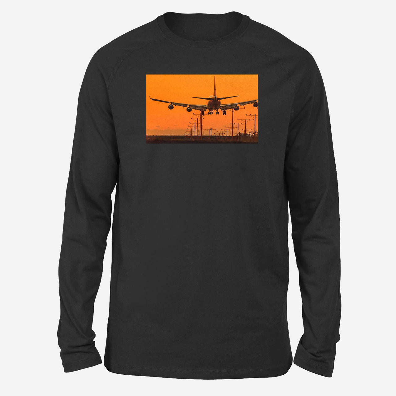 Close up to Boeing 747 Landing at Sunset Designed Long-Sleeve T-Shirts