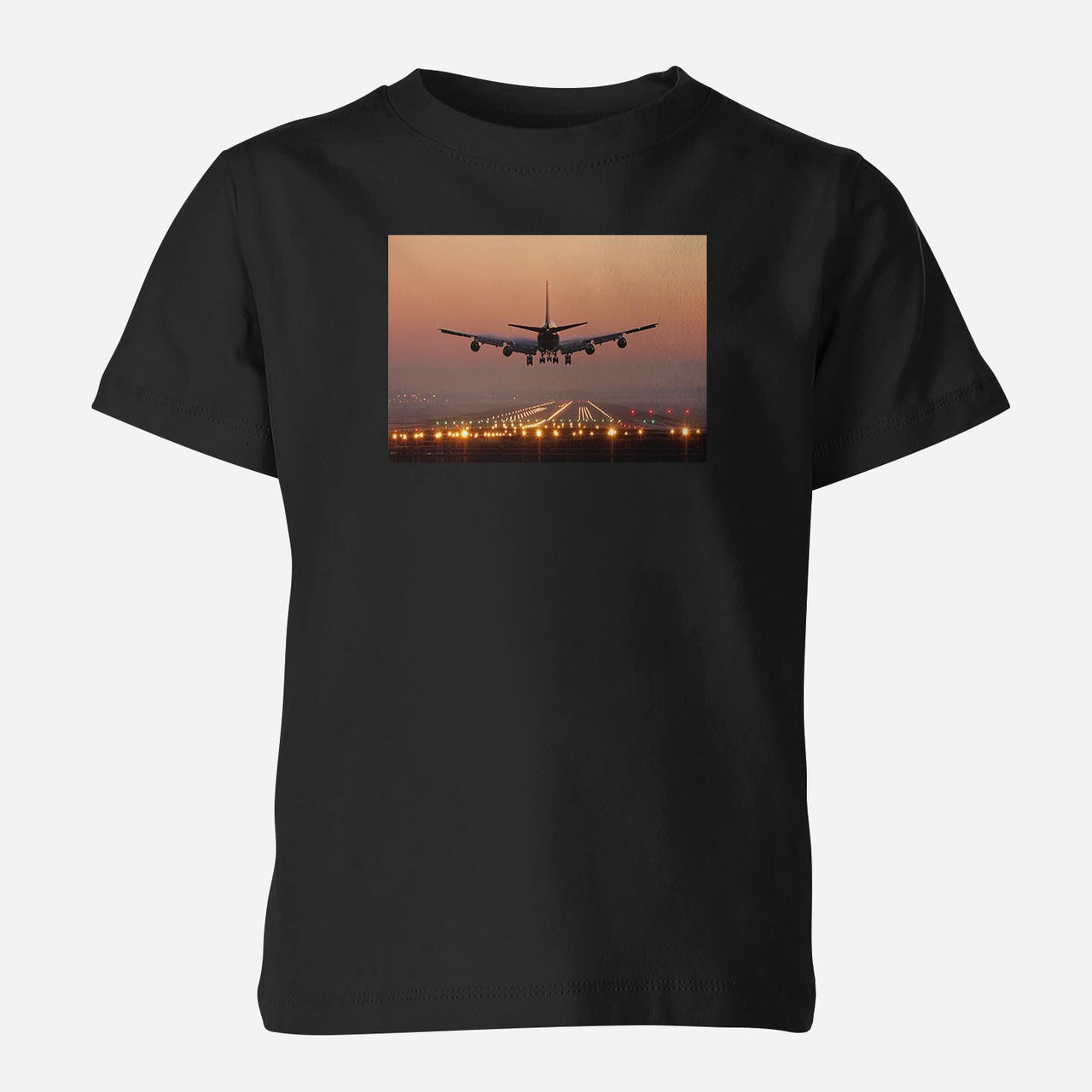 Landing Boeing 747 During Sunset Designed Children T-Shirts