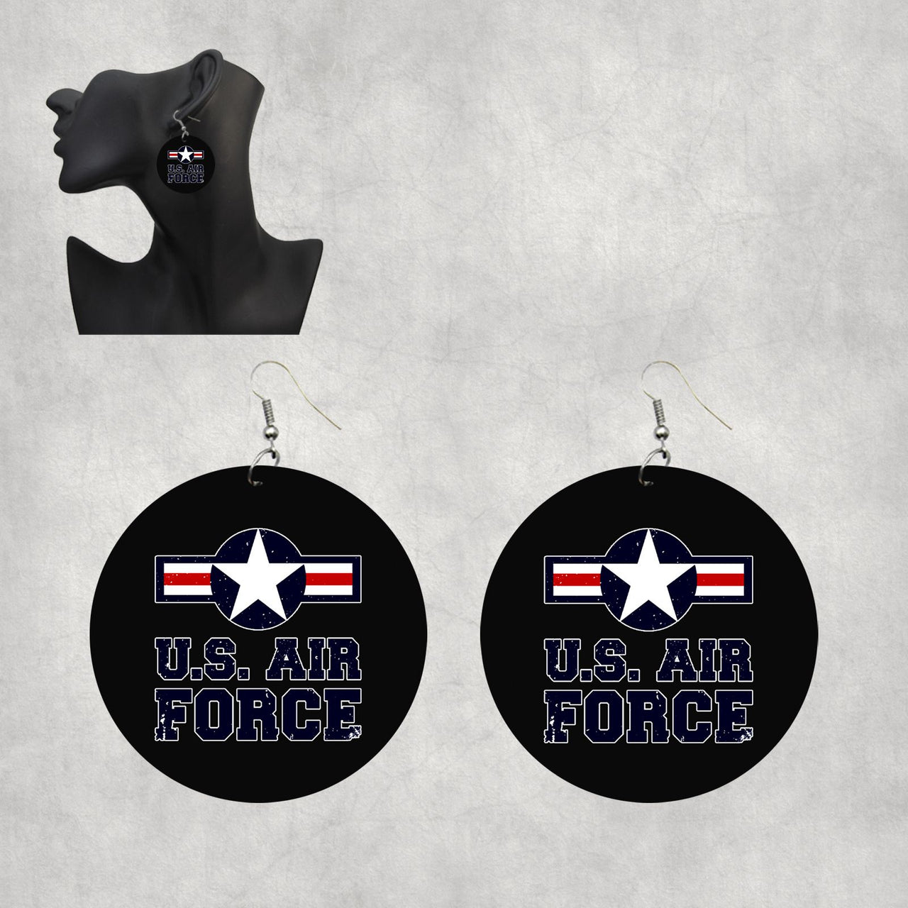 US Air Force Designed Wooden Drop Earrings