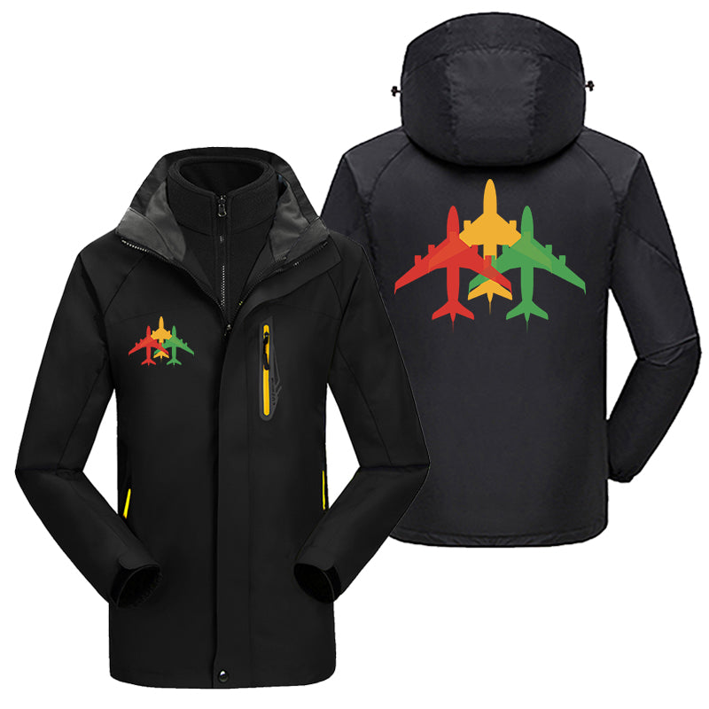 Colourful 3 Airplanes Designed Thick Skiing Jackets