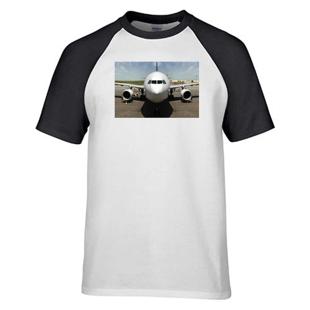 Face to Face with an Huge Airbus Designed Raglan T-Shirts