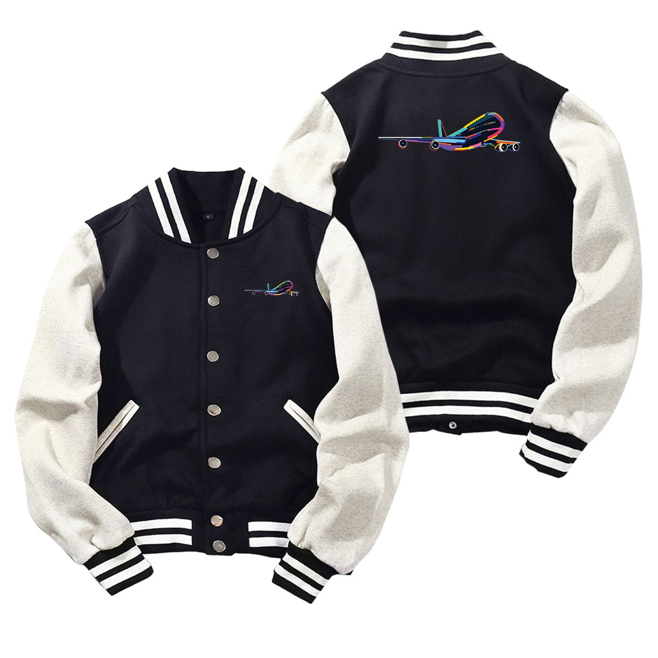 Multicolor Airplane Designed Baseball Style Jackets