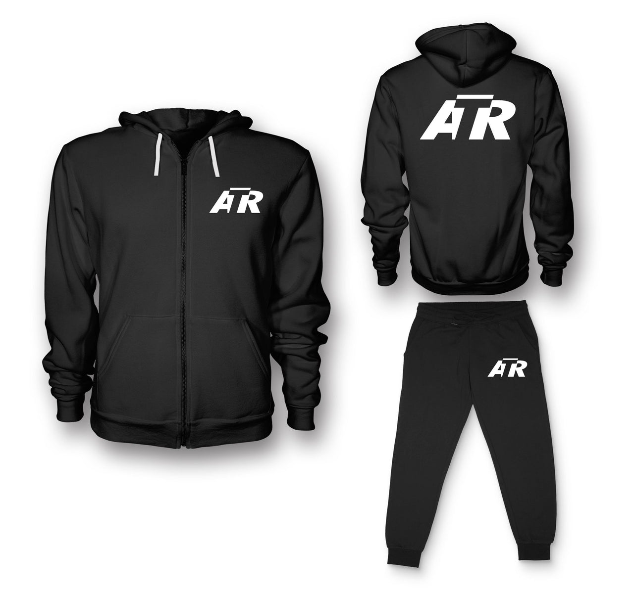 ATR & Text Designed Zipped Hoodies & Sweatpants Set