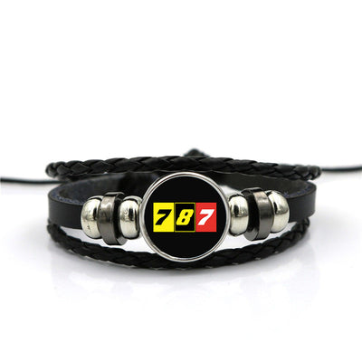 Side view of Flat Colourful 787 aviation bracelet in stainless steel, polished finish.