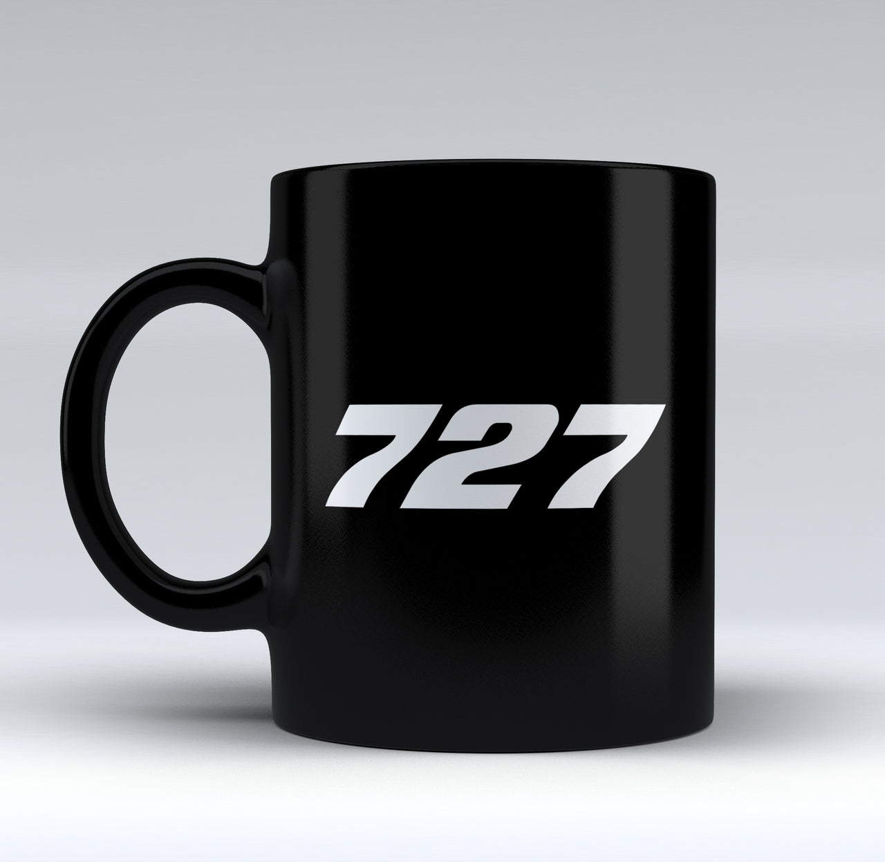 727 Flat Text Designed Black Mugs