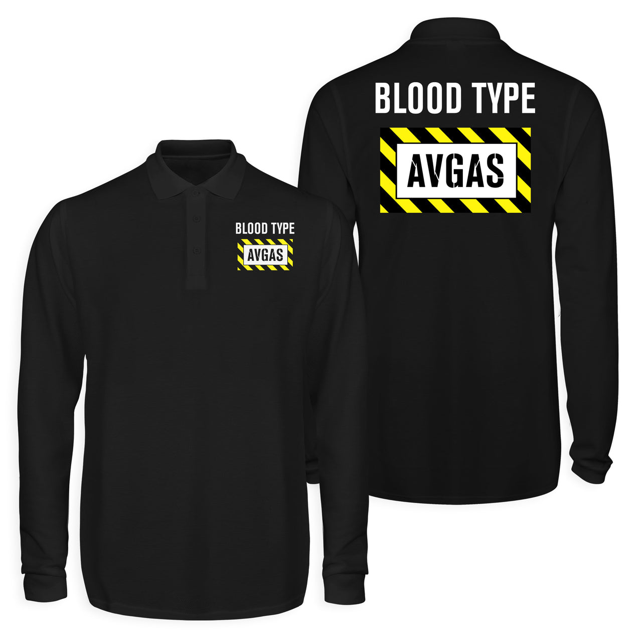 Blood Type AVGAS Designed Long Sleeve Polo T-Shirts (Double-Side)