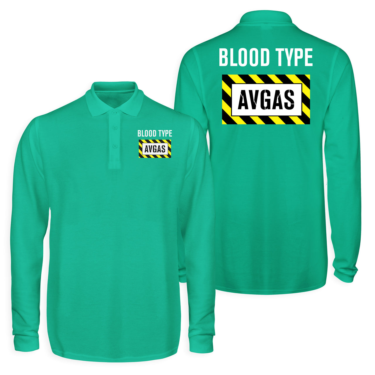 Blood Type AVGAS Designed Long Sleeve Polo T-Shirts (Double-Side)