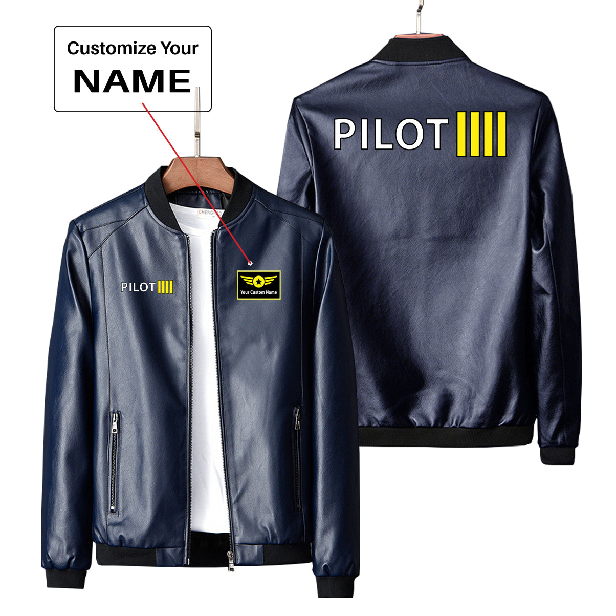 Pilot & Stripes (4 Lines) Designed PU Leather Jackets