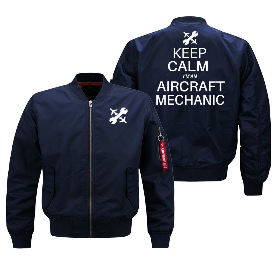 Keep Calm I'm an Aircraft Mechanic Designed Bomber Jackets (Customizable) Pilot Eyes Store Blue (Thin) M (US XS) 