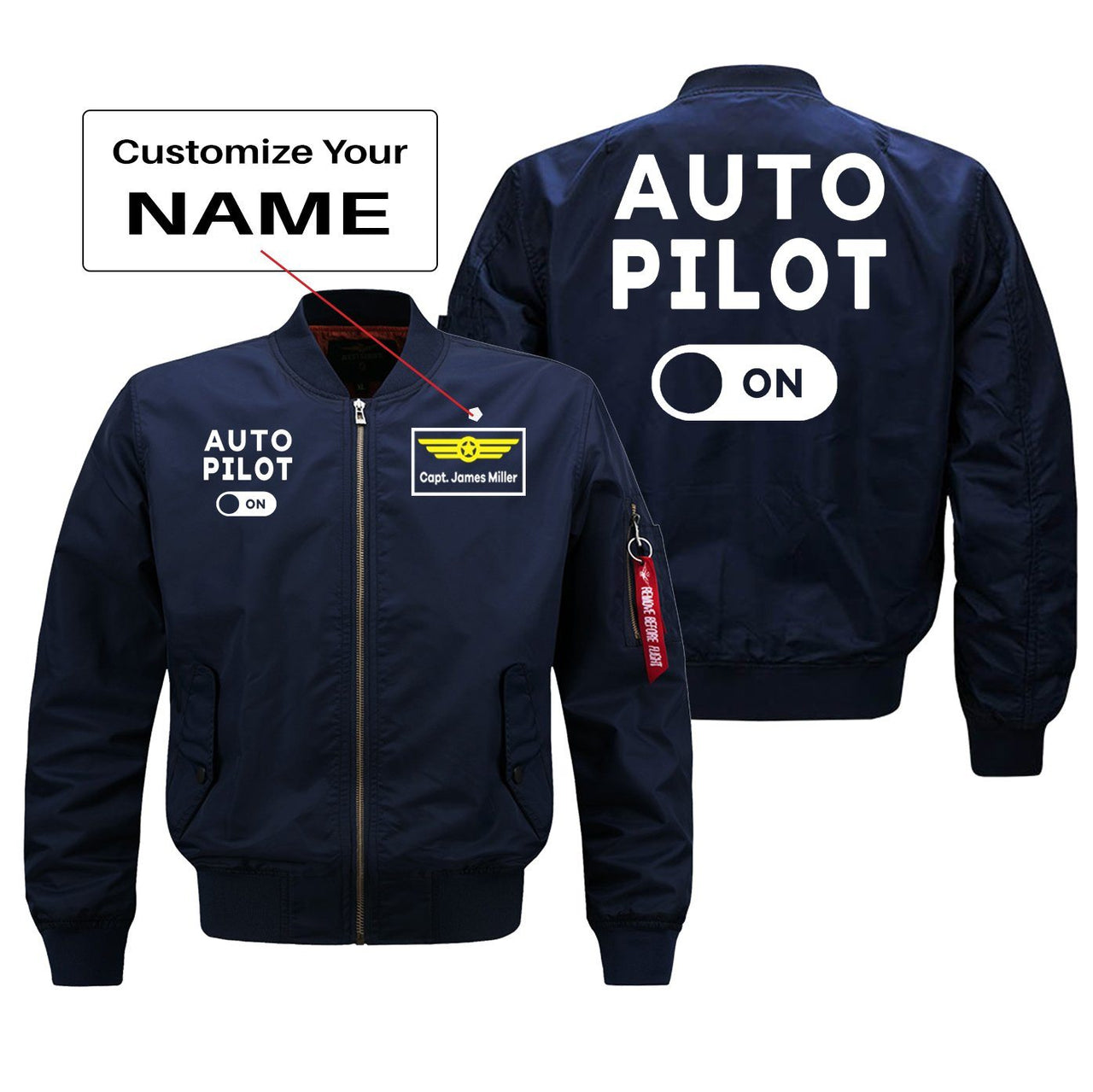 Auto Pilot ON Designed Pilot Jackets (Customizable) Pilot Eyes Store Blue (Thin) + Name M (US XS) 