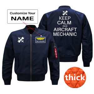 Keep Calm I'm an Aircraft Mechanic Designed Bomber Jackets (Customizable) Pilot Eyes Store Blue (Thick) + Name M (US XS) 