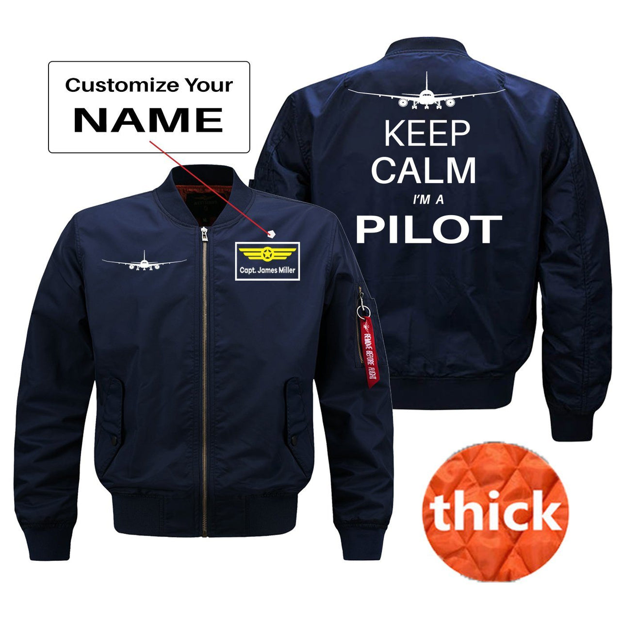 Keep Calm I'm a Pilot Designed Pilot Jackets (Customizable) Pilot Eyes Store Blue (Thick) + Name M (US XS) 