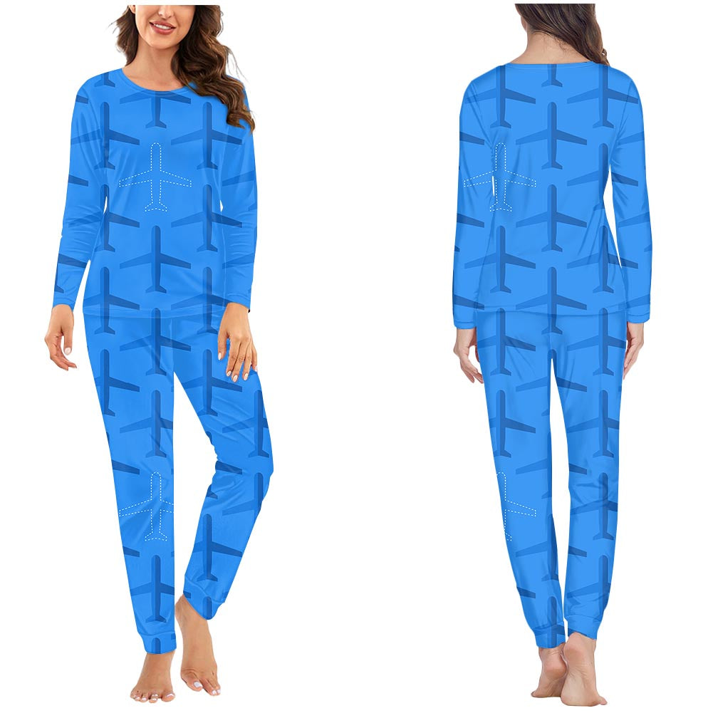 Blue Seamless Airplanes Designed Women Pijamas