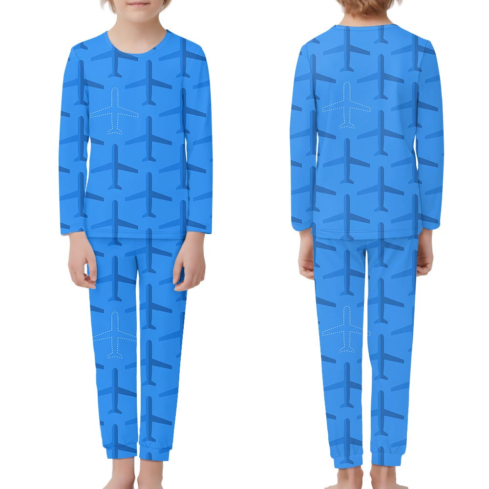 Blue Seamless Airplanes Designed "Children" Pijamas