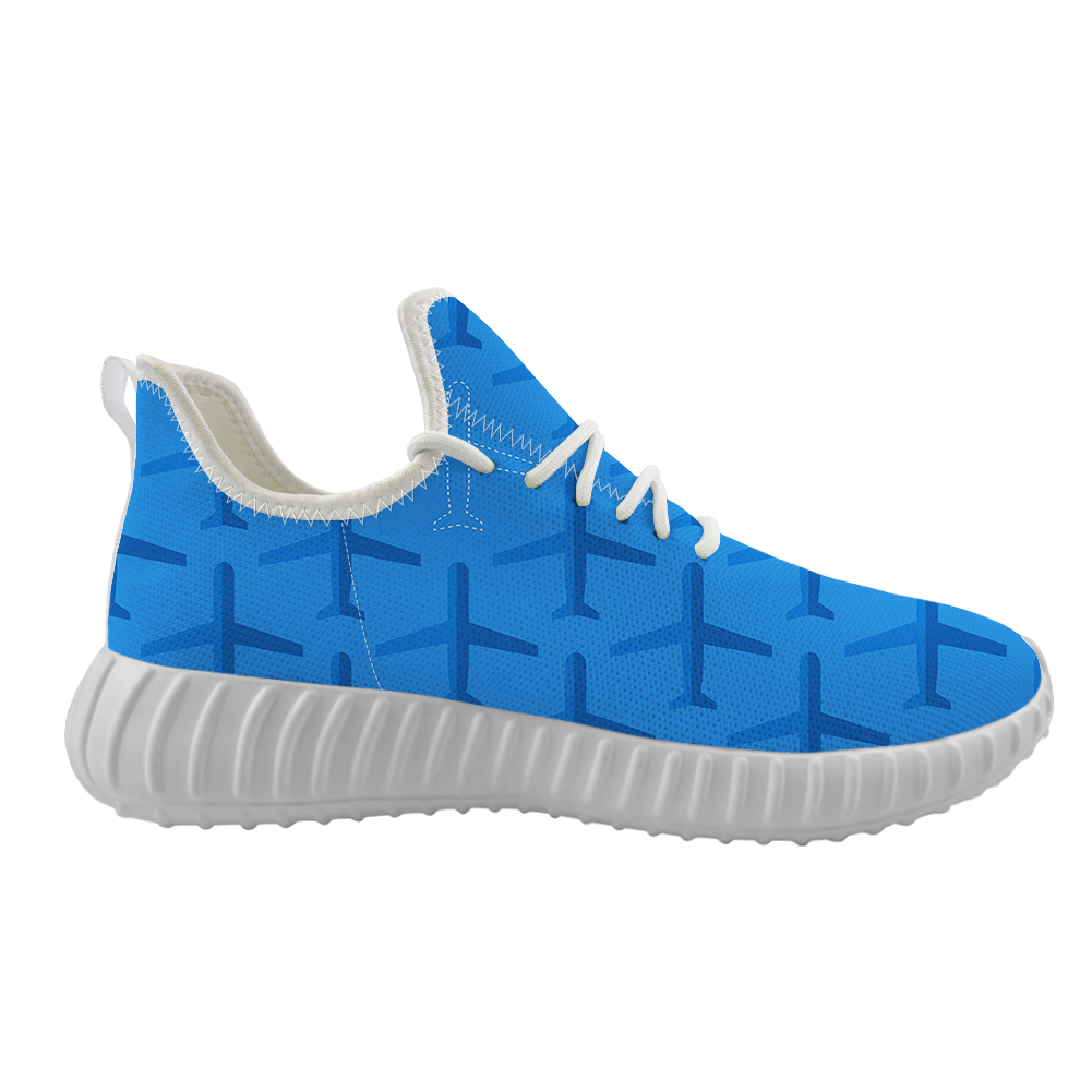 Blue Seamless Airplanes Designed Sport Sneakers & Shoes (MEN)