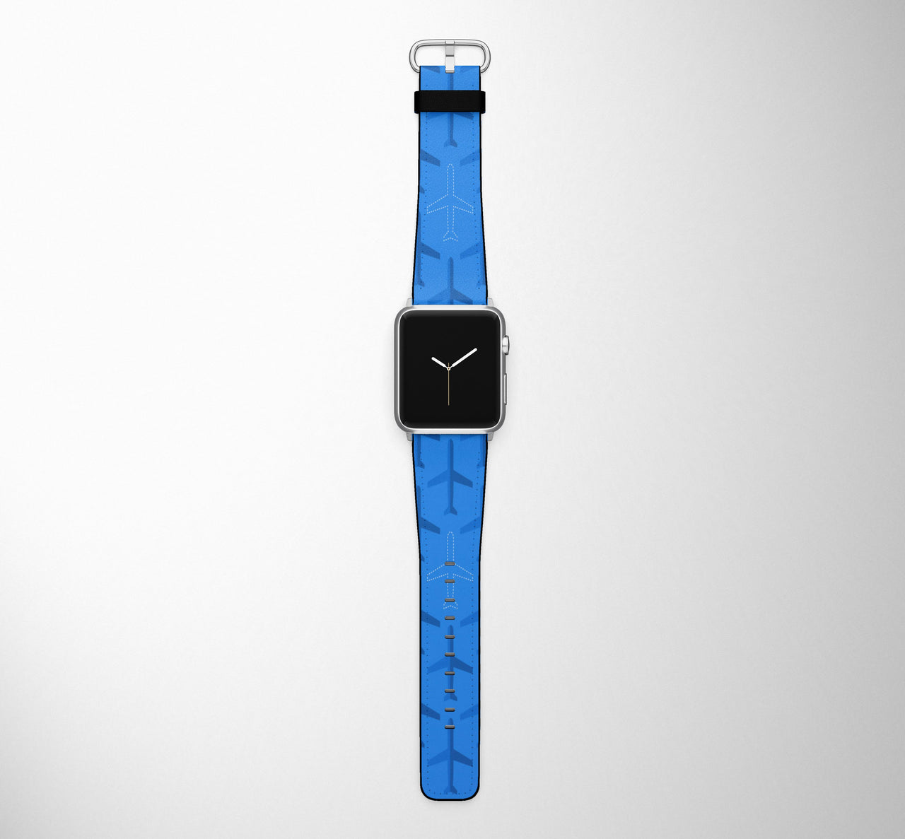 Blue Seamless Airplanes Designed Leather Apple Watch Straps