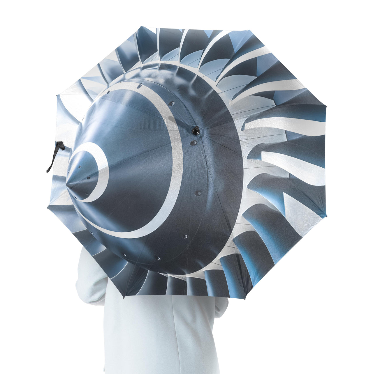 Blue Toned Super Jet Engine Blades Closeup Designed Umbrella