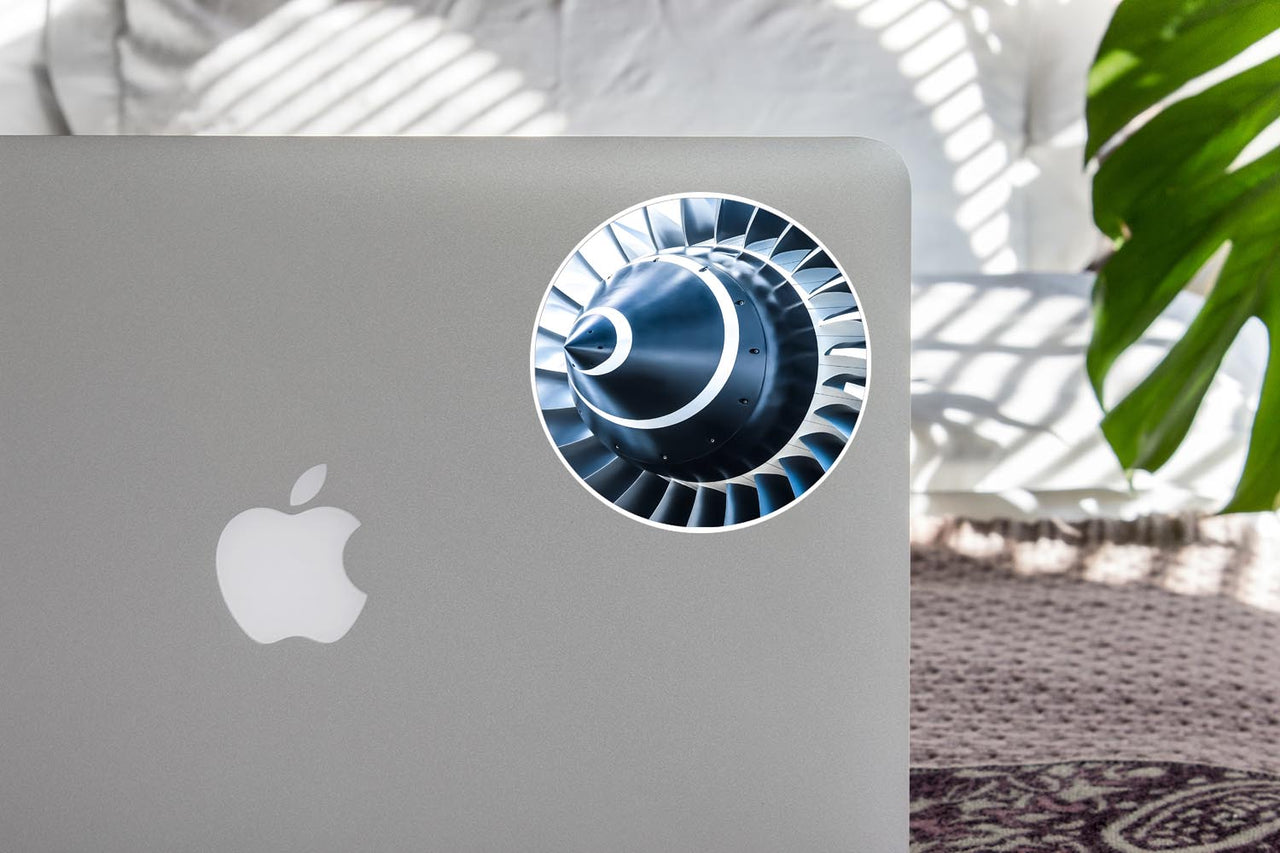 Blue Toned Super Jet Engine Blades Closeup (Circle) Designed Stickers