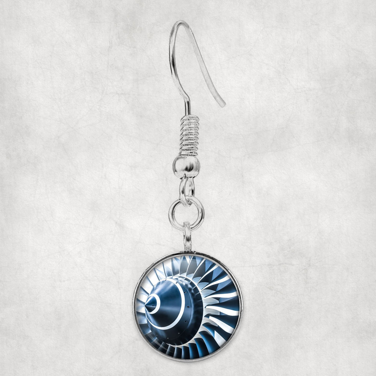 Blue Toned Super Jet Engine Blades Closeup Designed Earrings