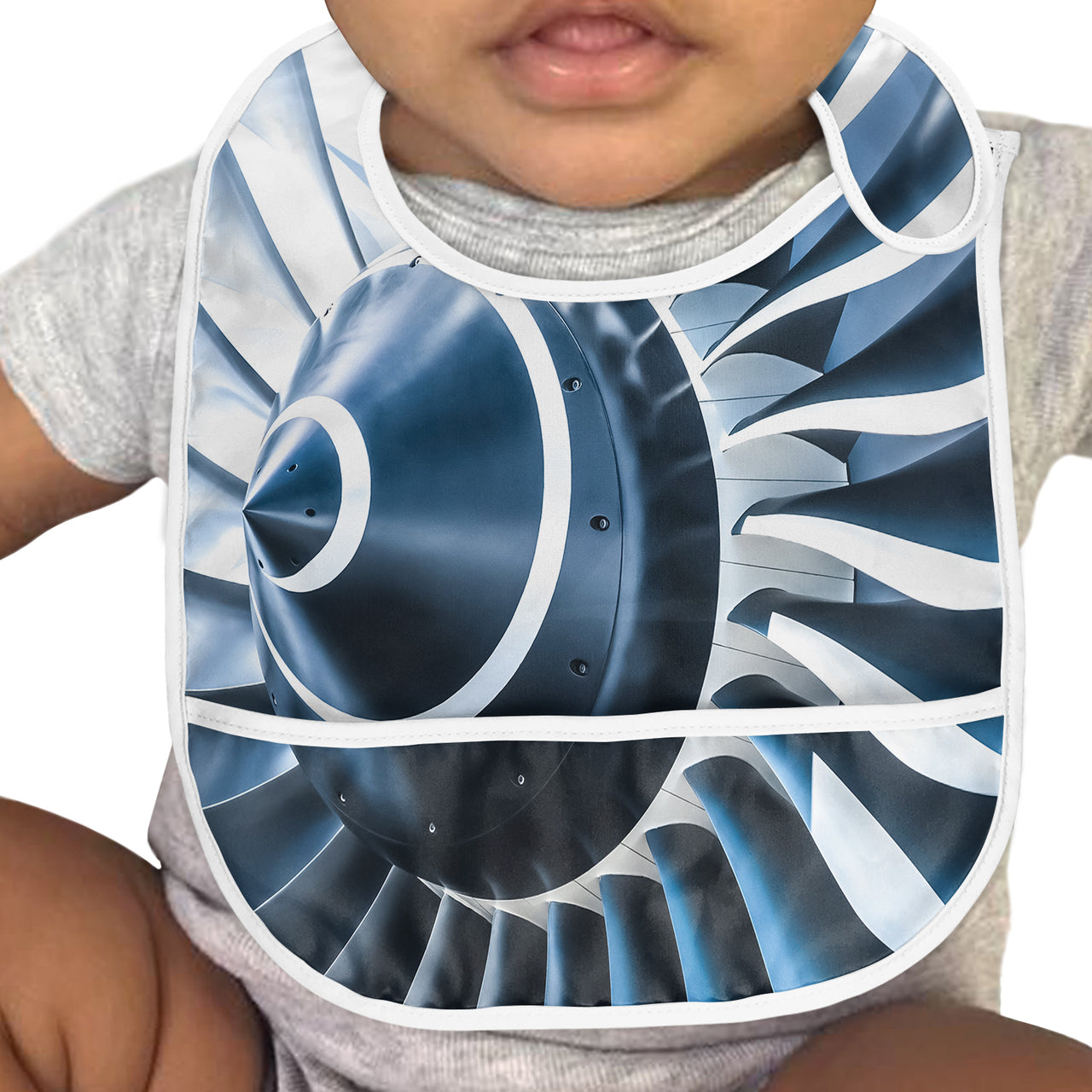 Blue Toned Super Jet Engine Blades Closeup Designed Baby Bib