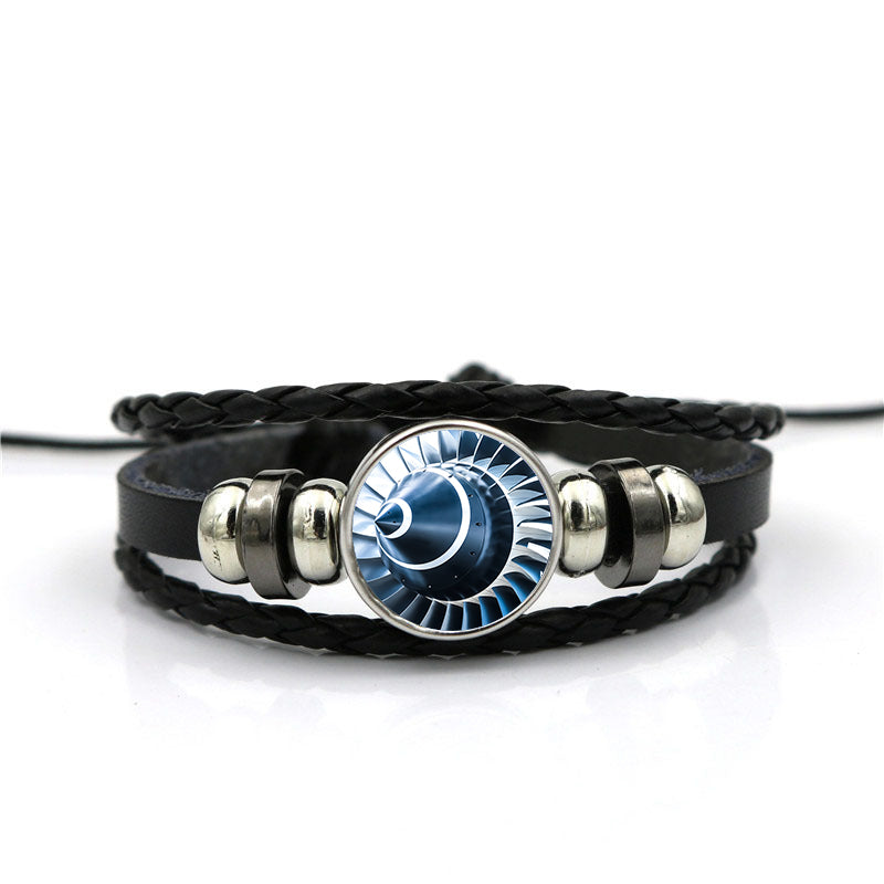 Blue Toned Super Jet Engine Blades Closeup Designed Leather Bracelets