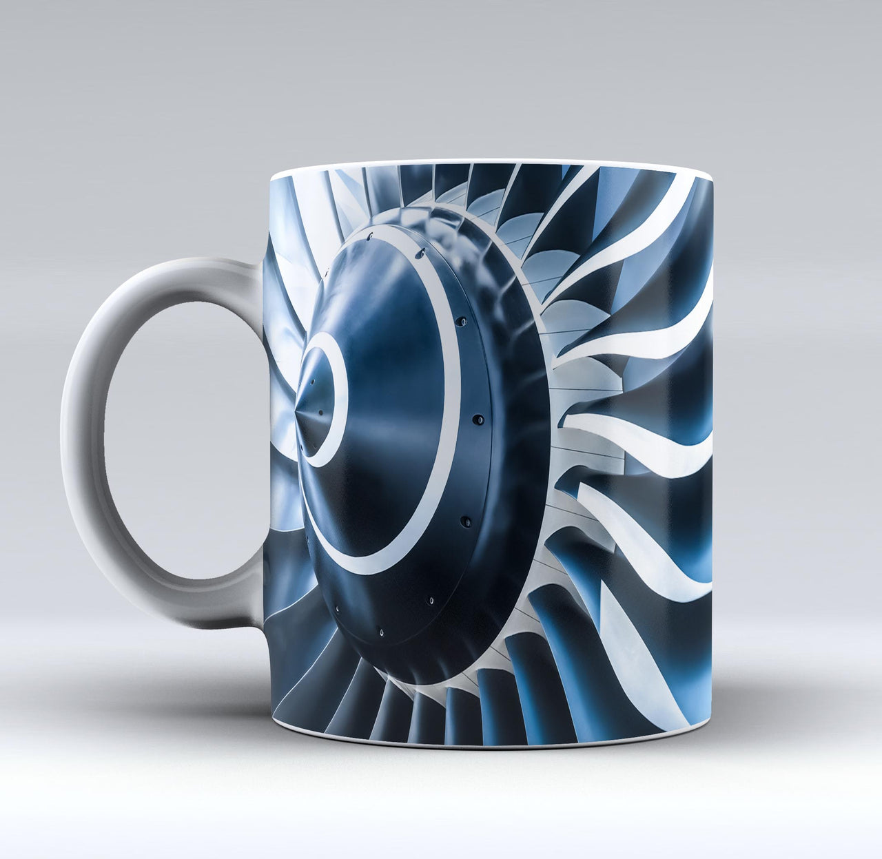 Blue Toned Super Jet Engine Blades Closeup Designed Mugs