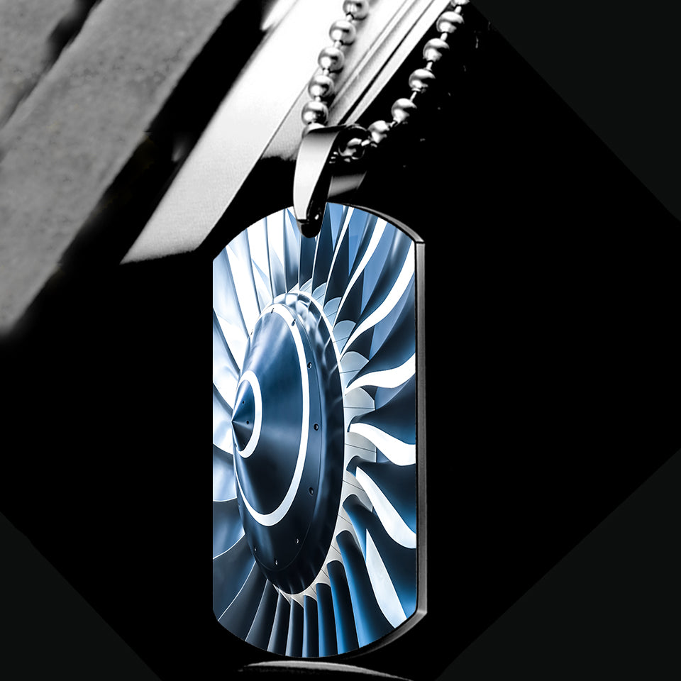 Blue Toned Super Jet Engine Blades Closeup Designed Metal Necklaces