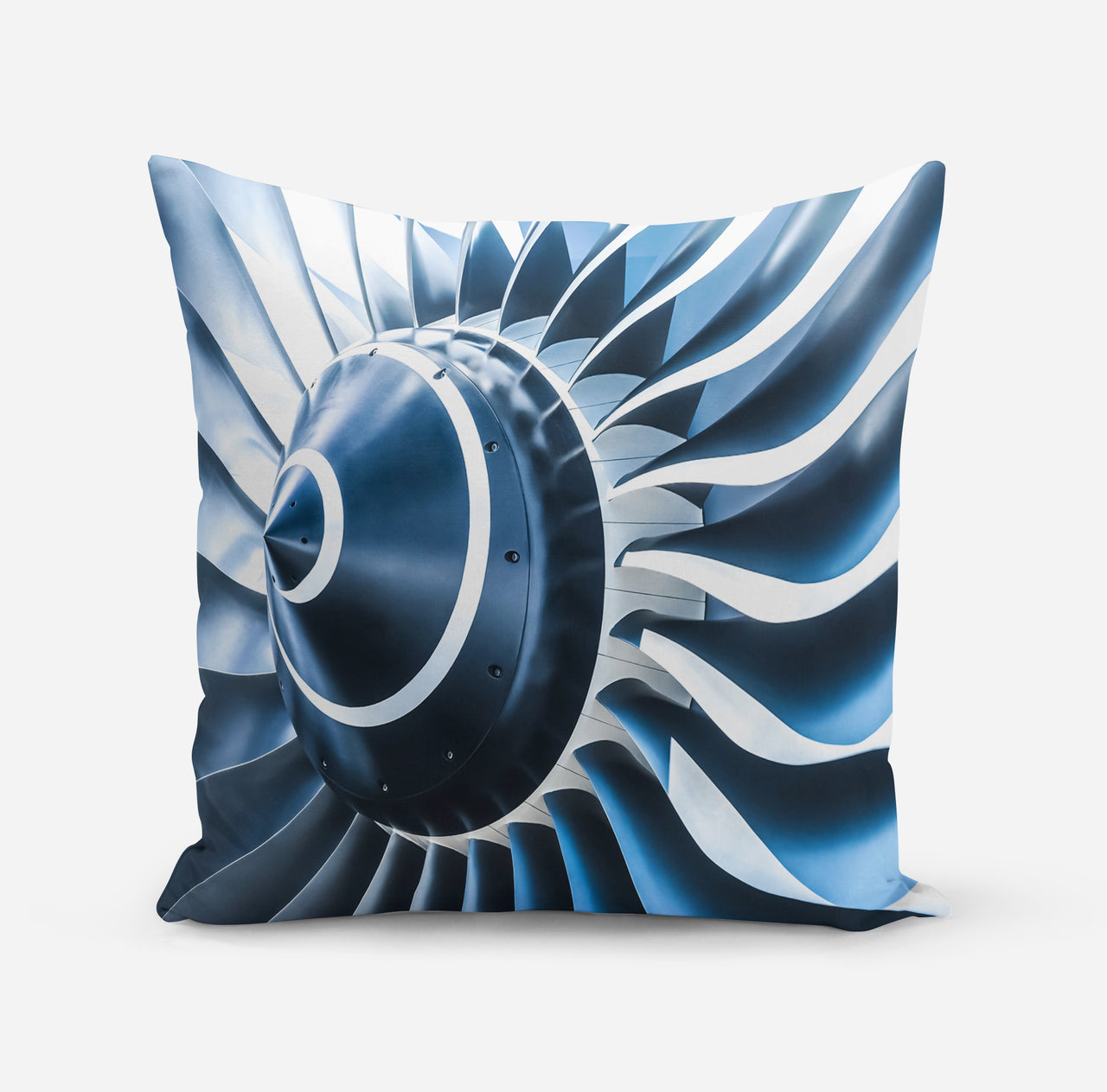 Blue Toned Super Jet Engine Blades Closeup Designed Pillows