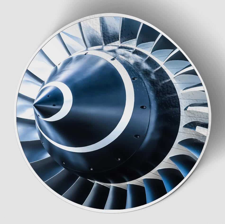 Blue Toned Super Jet Engine Blades Closeup (Circle) Designed Stickers