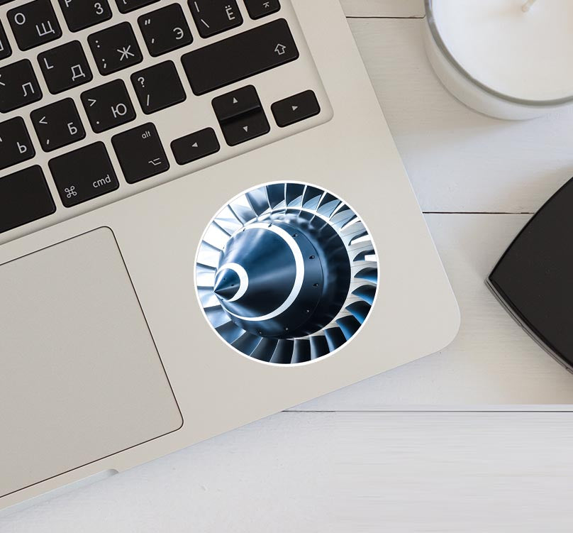 Blue Toned Super Jet Engine Blades Closeup (Circle) Designed Stickers
