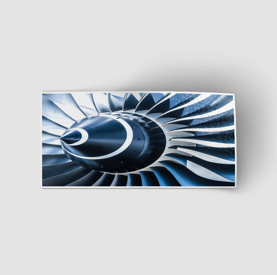 Blue Toned Super Jet Engine Blades Closeup Designed Stickers