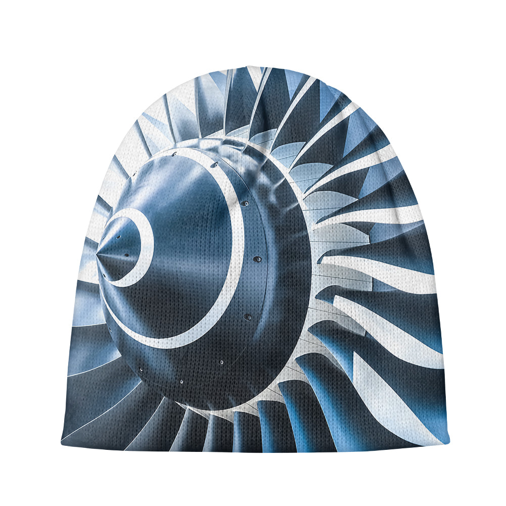 Blue Toned Super Jet Engine Blades Closeup Designed Knit 3D Beanies