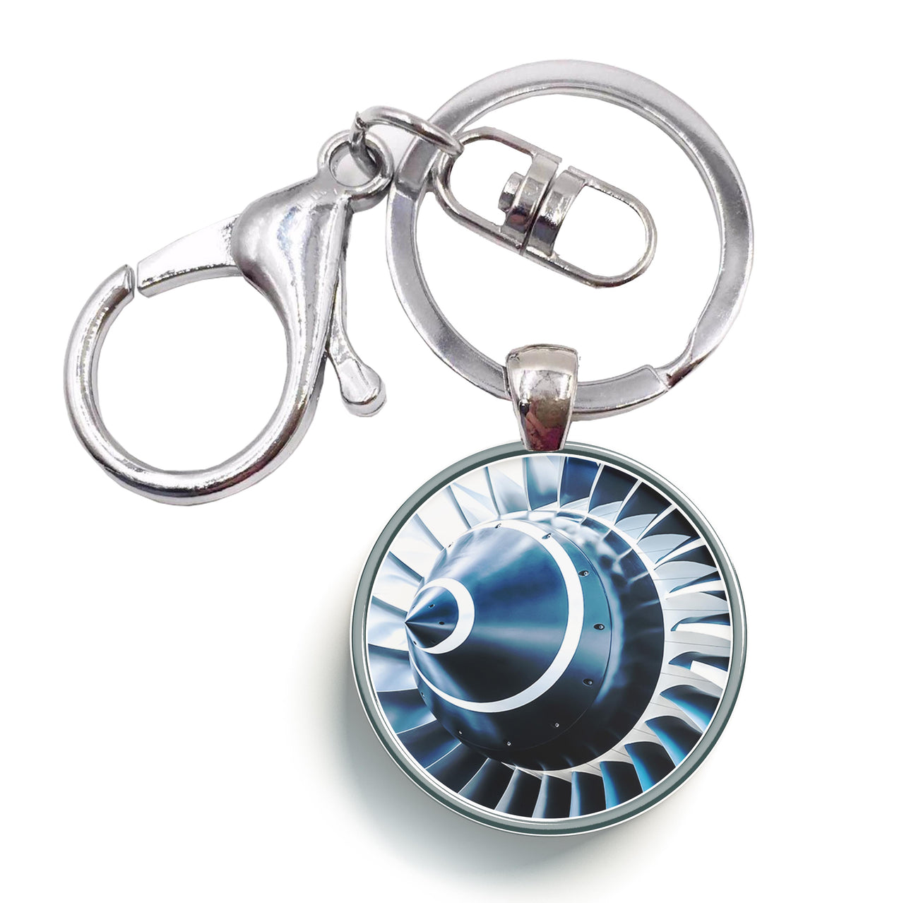 Blue Toned Super Jet Engine Blades Closeup Designed Circle Key Chains