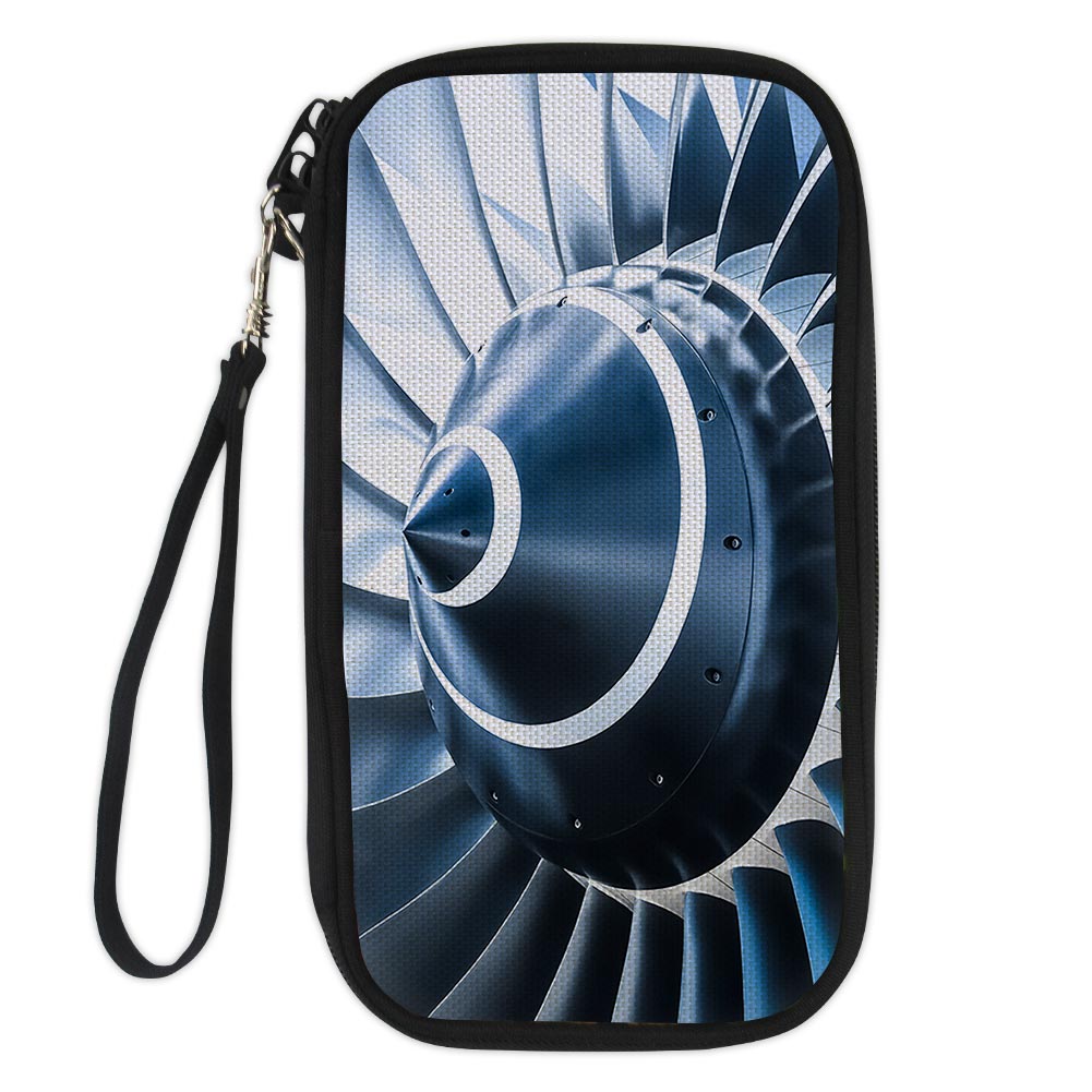 Blue Toned Super Jet Engine Blades Closeup Designed Travel Cases & Wallets