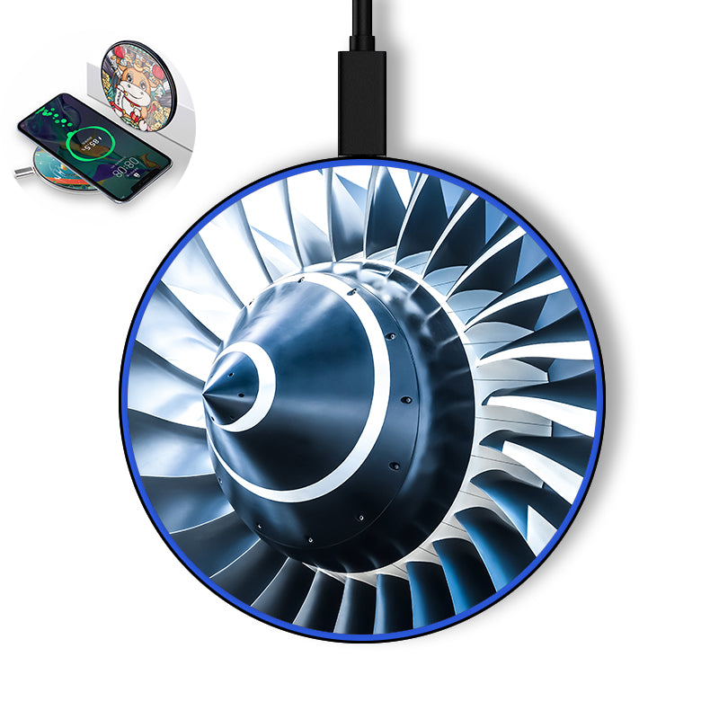 Blue Toned Super Jet Engine Blades Closeup Designed Wireless Chargers