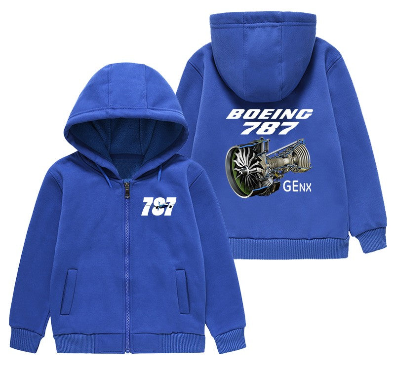 Boeing 787 & GENX Engine Designed "CHILDREN" Zipped Hoodies