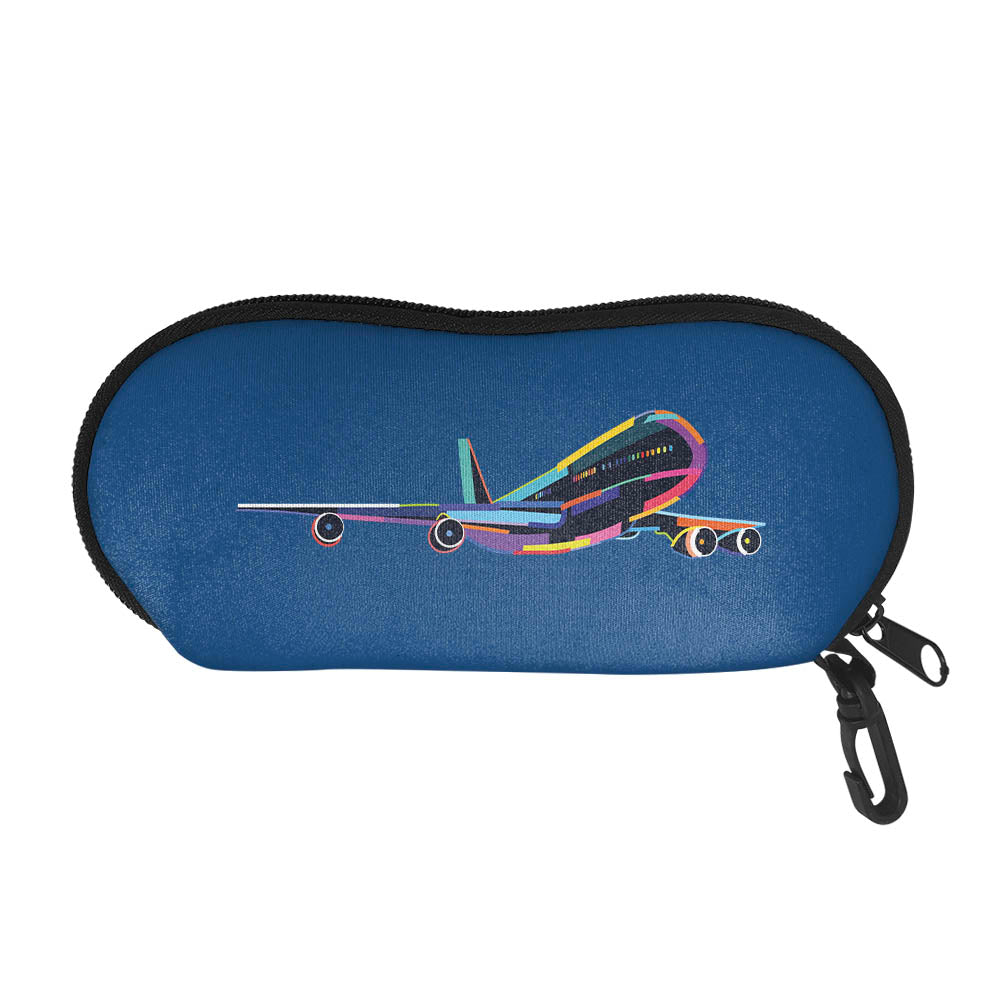 Multicolor Airplane Designed Glasses Bag