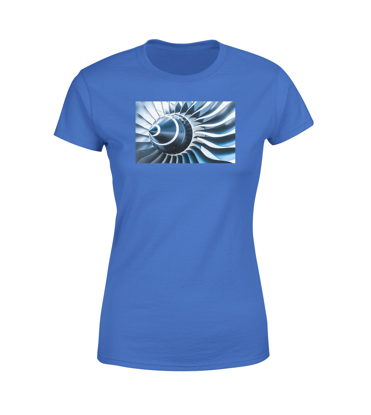 Blue Toned Super Jet Engine Blades Closeup Designed Women T-Shirts