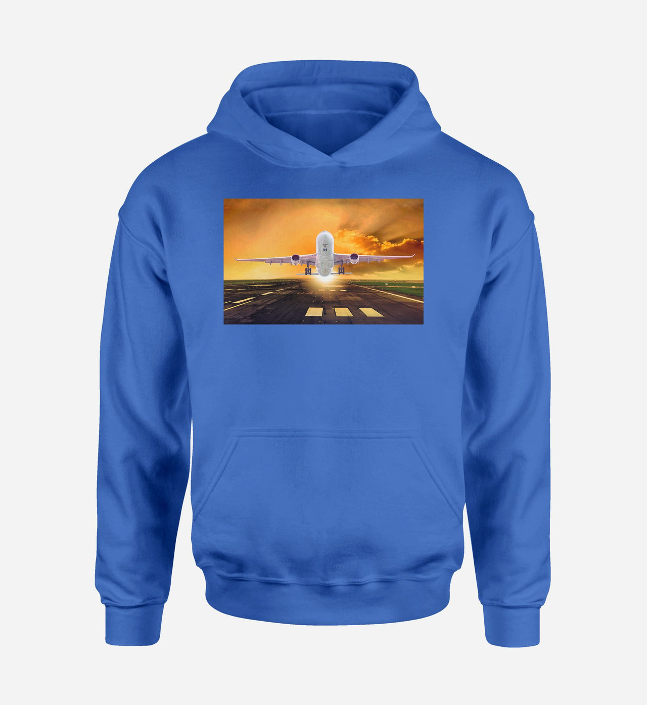 Amazing Departing Aircraft Sunset & Clouds Behind Designed Hoodies