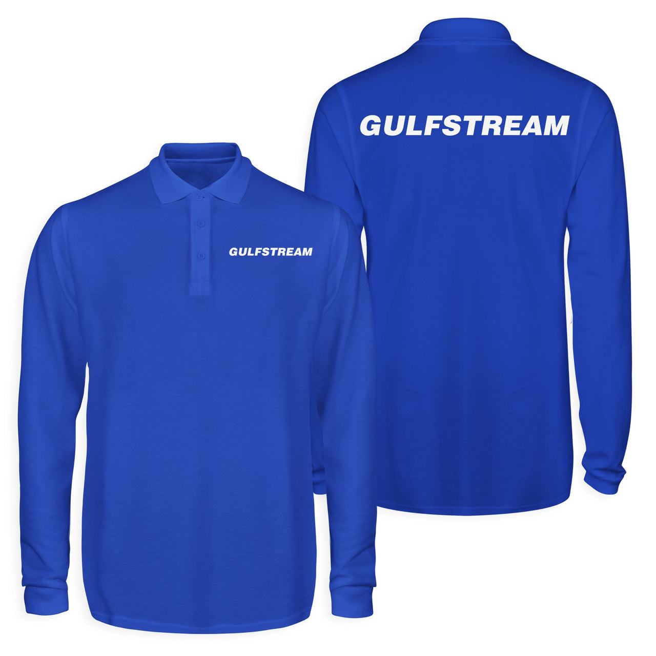 Gulfstream & Text Designed Long Sleeve Polo T-Shirts (Double-Side)