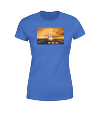 Thumbnail for Amazing Departing Aircraft Sunset & Clouds Behind Designed Women T-Shirts