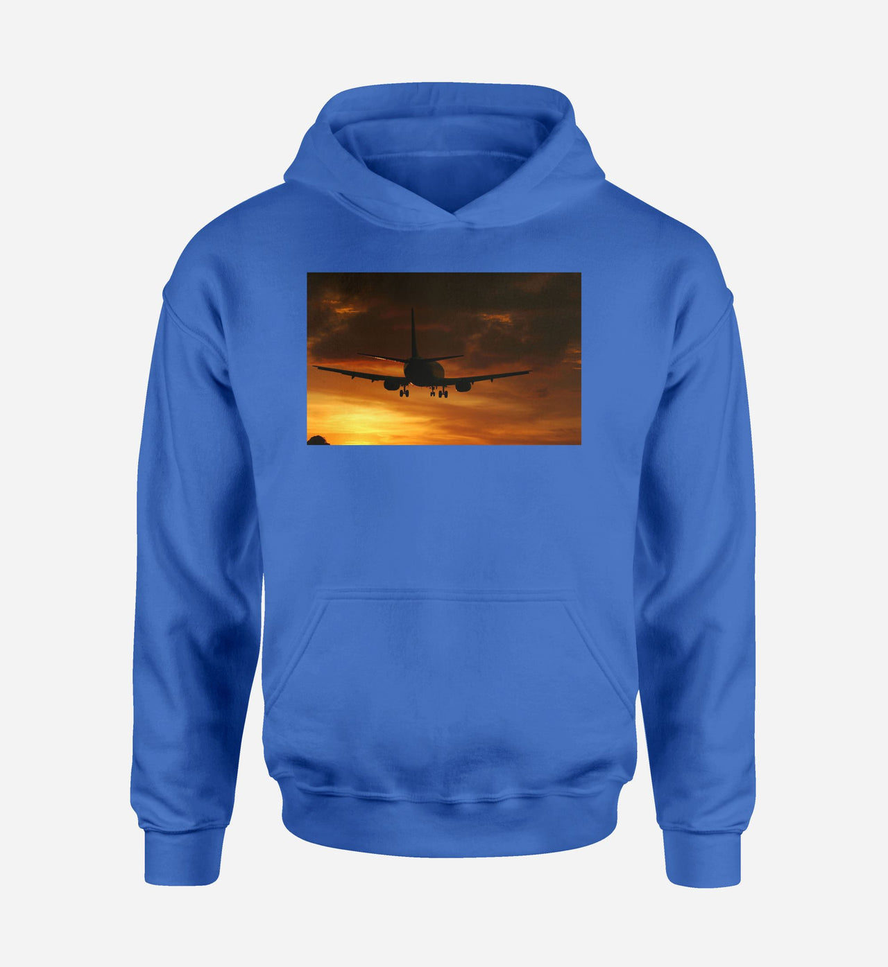 Beautiful Aircraft Landing at Sunset Designed Hoodies