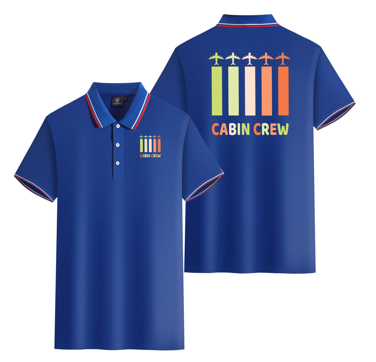 Colourful Cabin Crew Designed Stylish Polo T-Shirts (Double-Side)