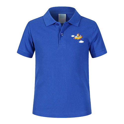 Cartoon Little Boy Operating Plane Designed Children Polo T-Shirts