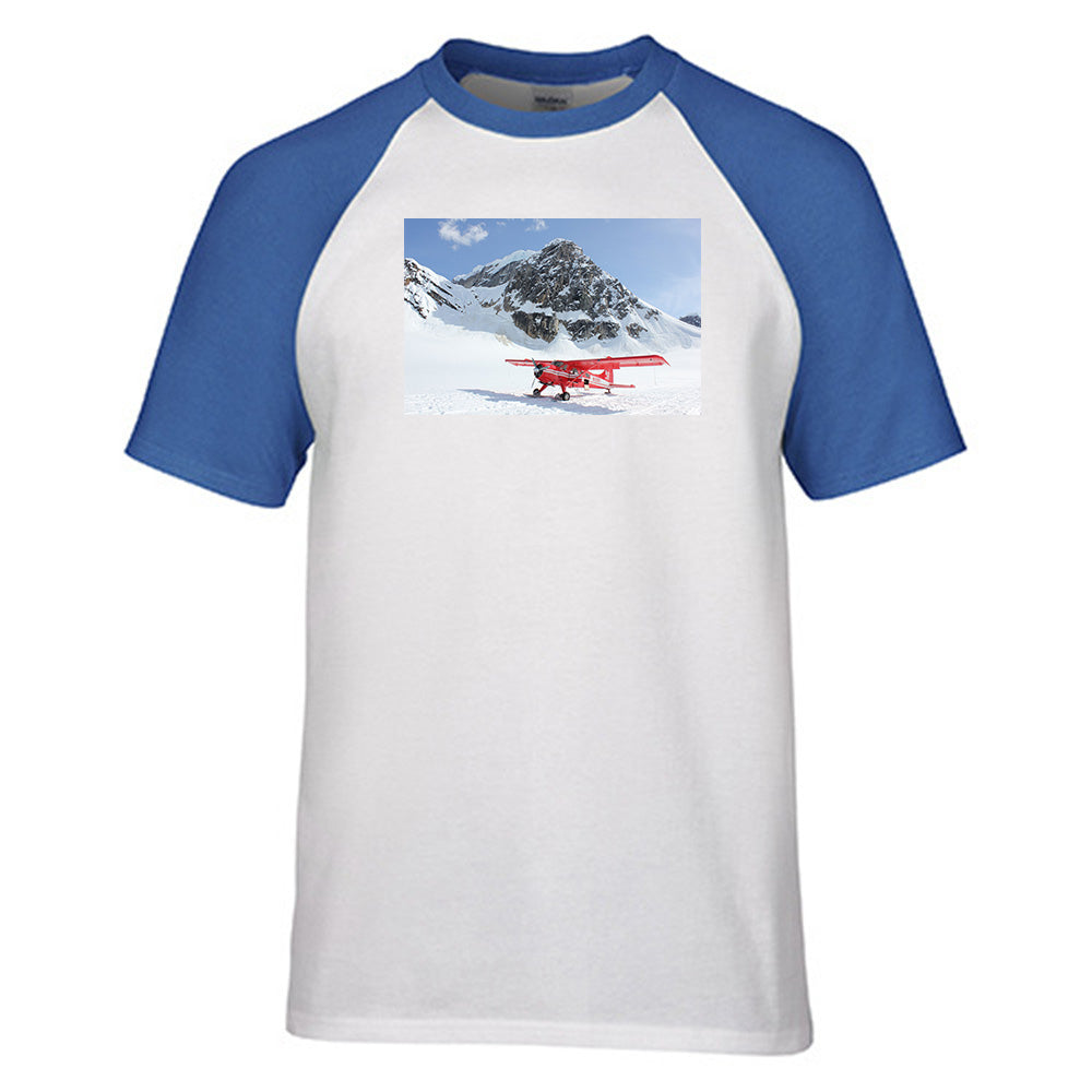 Amazing Snow Airplane Designed Raglan T-Shirts