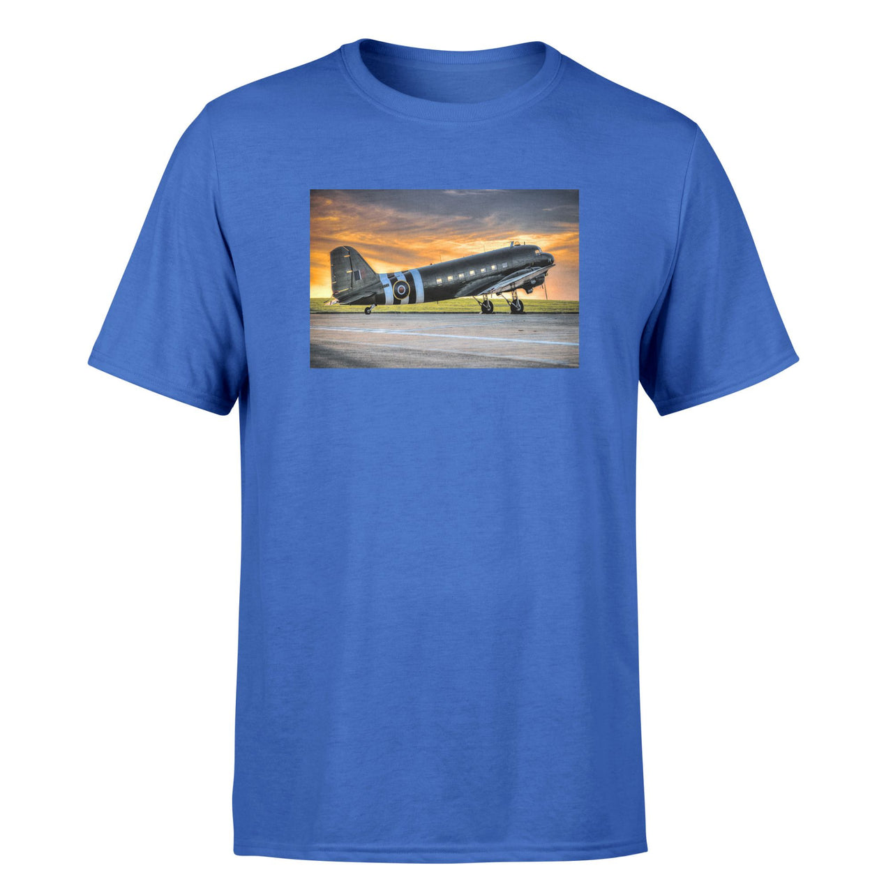 Old Airplane Parked During Sunset Designed T-Shirts