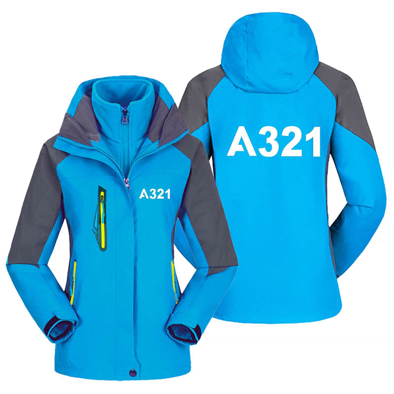 A321 Flat Text Designed Thick "WOMEN" Skiing Jackets